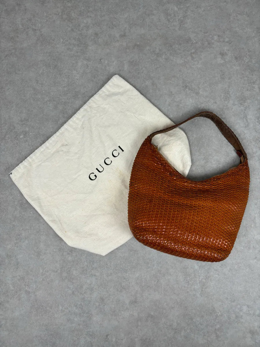 SS2004 Gucci Cognac Woven Leather Bamboo Handle Hobo Bag by Tom Ford AbDxMMx 3
