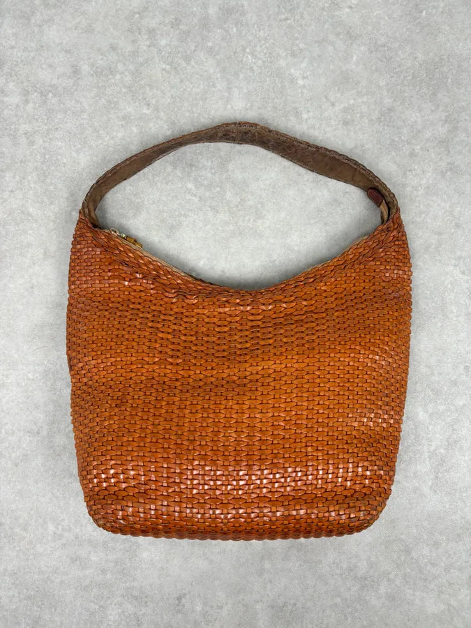 SS2004 Gucci Cognac Woven Leather Bamboo Handle Hobo Bag by Tom Ford AbDxMMx 0