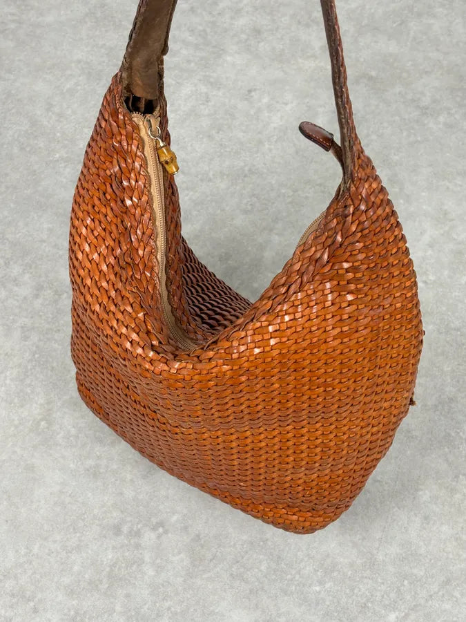 SS2004 Gucci Cognac Woven Leather Bamboo Handle Hobo Bag by Tom Ford AbDxMMx 10