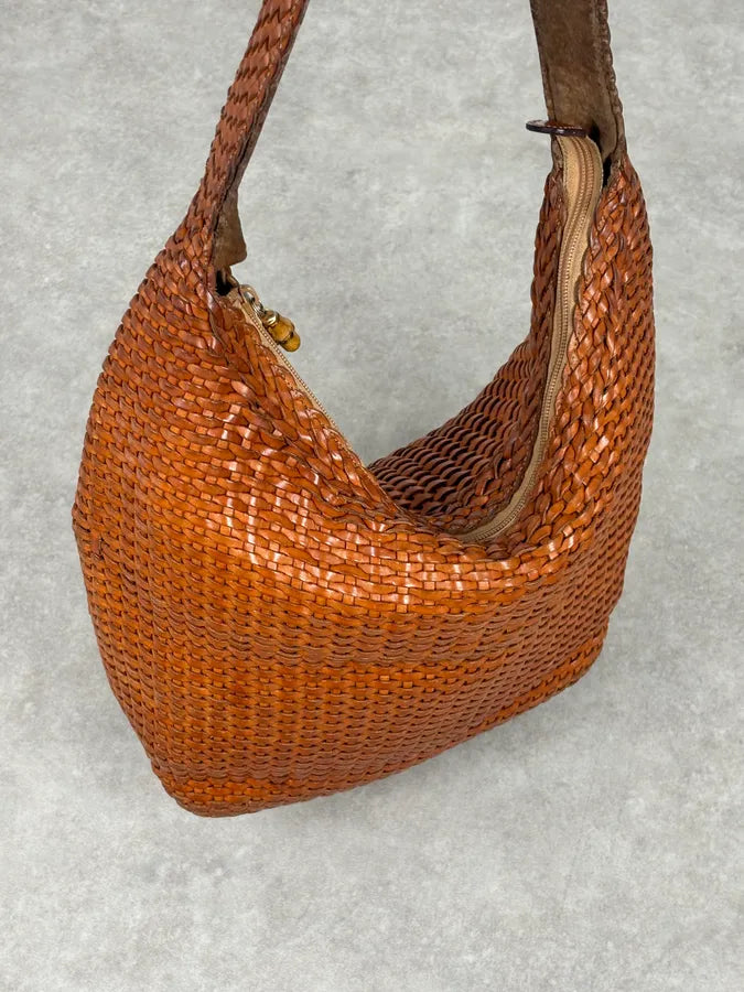 SS2004 Gucci Cognac Woven Leather Bamboo Handle Hobo Bag by Tom Ford AbDxMMx 9