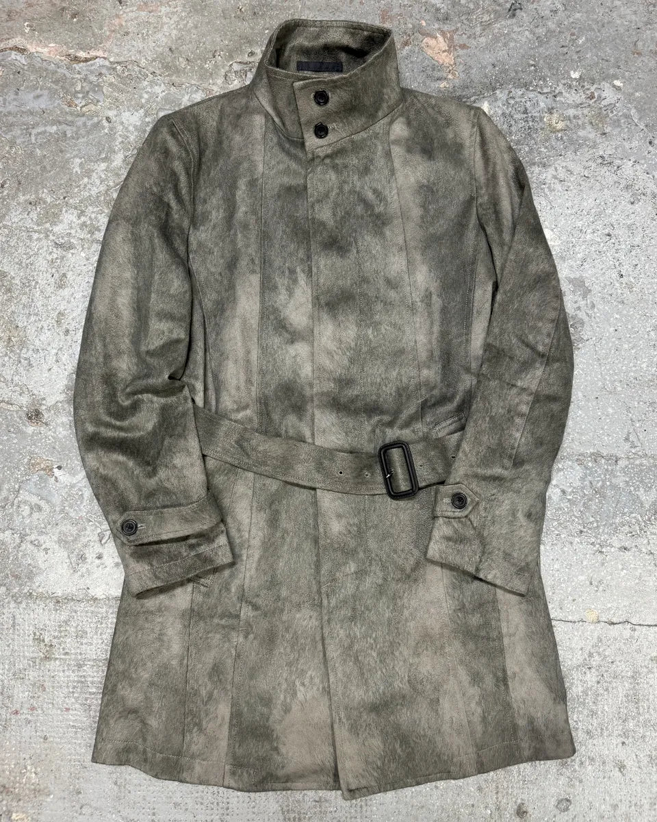 Tornado Mart Grey Suede Belted Trench Jacket (S) 0