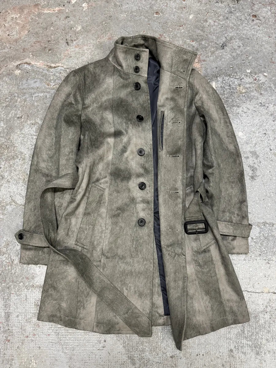 Tornado Mart Grey Suede Belted Trench Jacket (S) 1