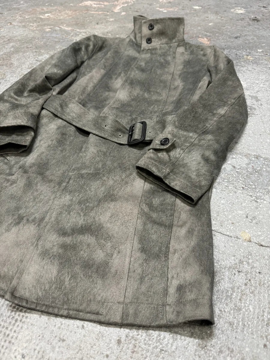 Tornado Mart Grey Suede Belted Trench Jacket (S) 10