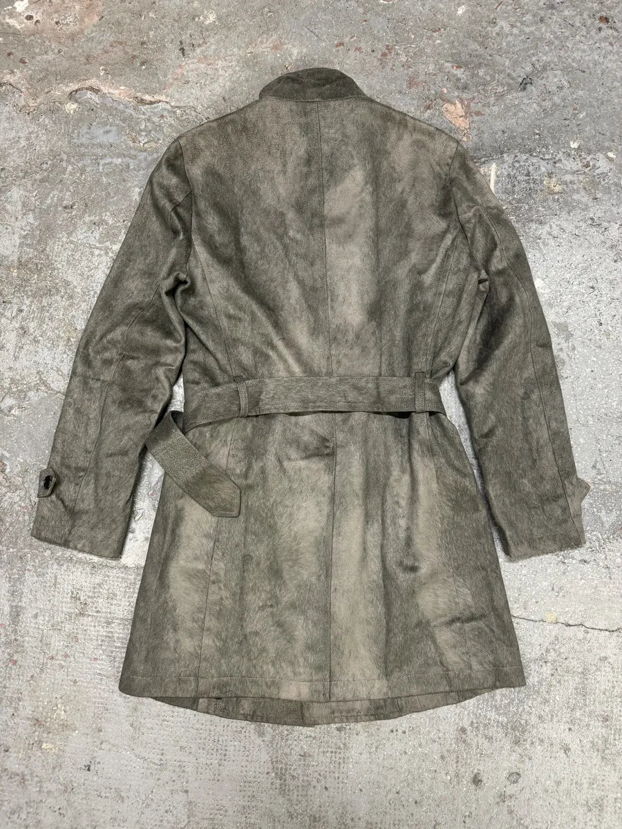 Tornado Mart Grey Suede Belted Trench Jacket (S) 2