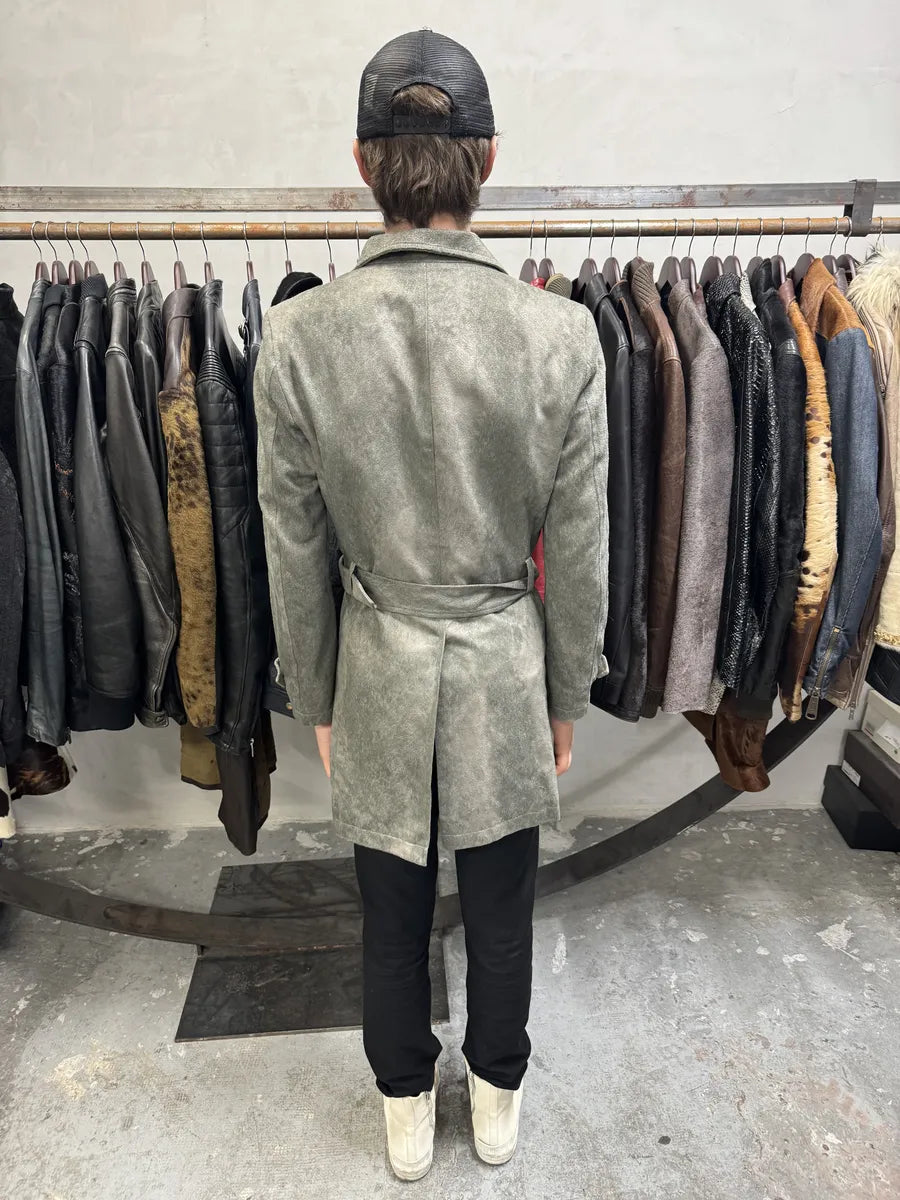 Tornado Mart Grey Suede Belted Trench Jacket (S) 4