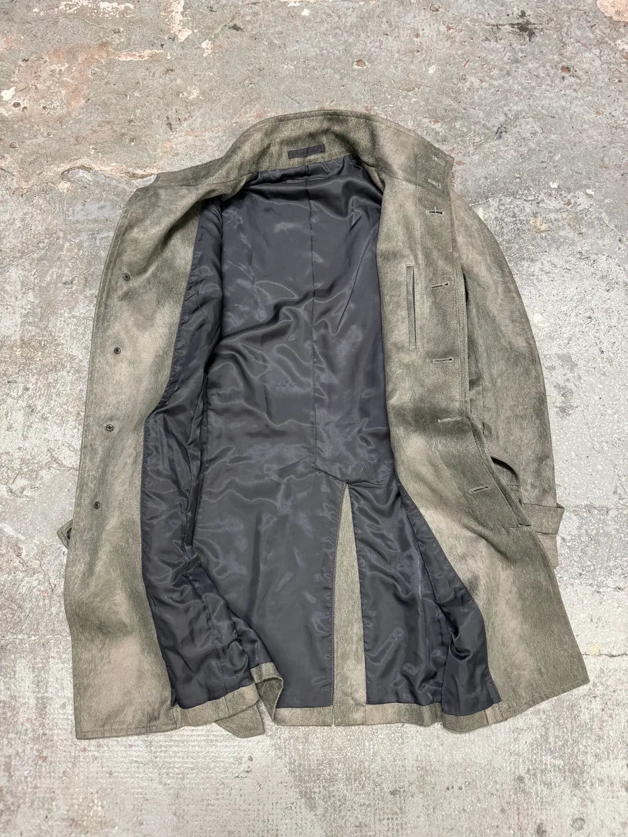 Tornado Mart Grey Suede Belted Trench Jacket (S) 6