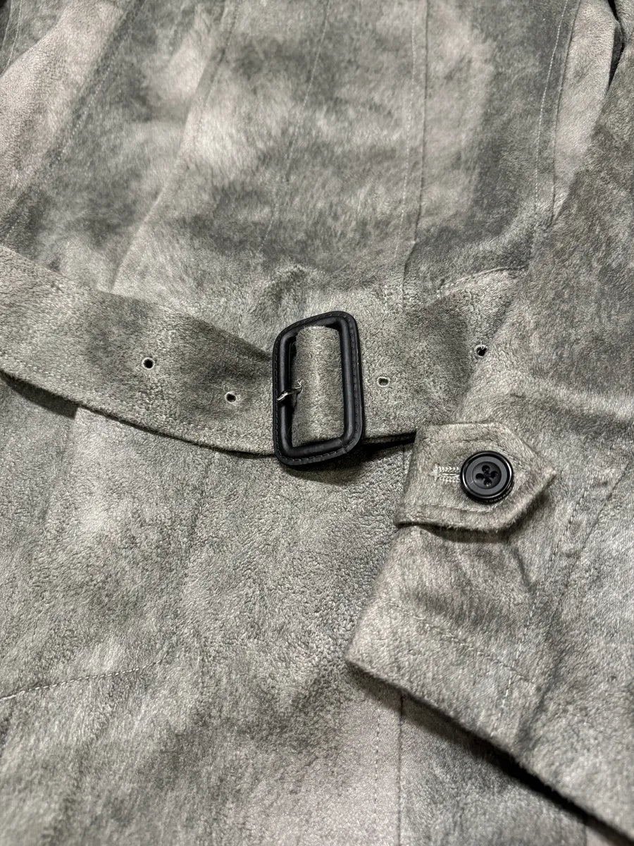 Tornado Mart Grey Suede Belted Trench Jacket (S) 9