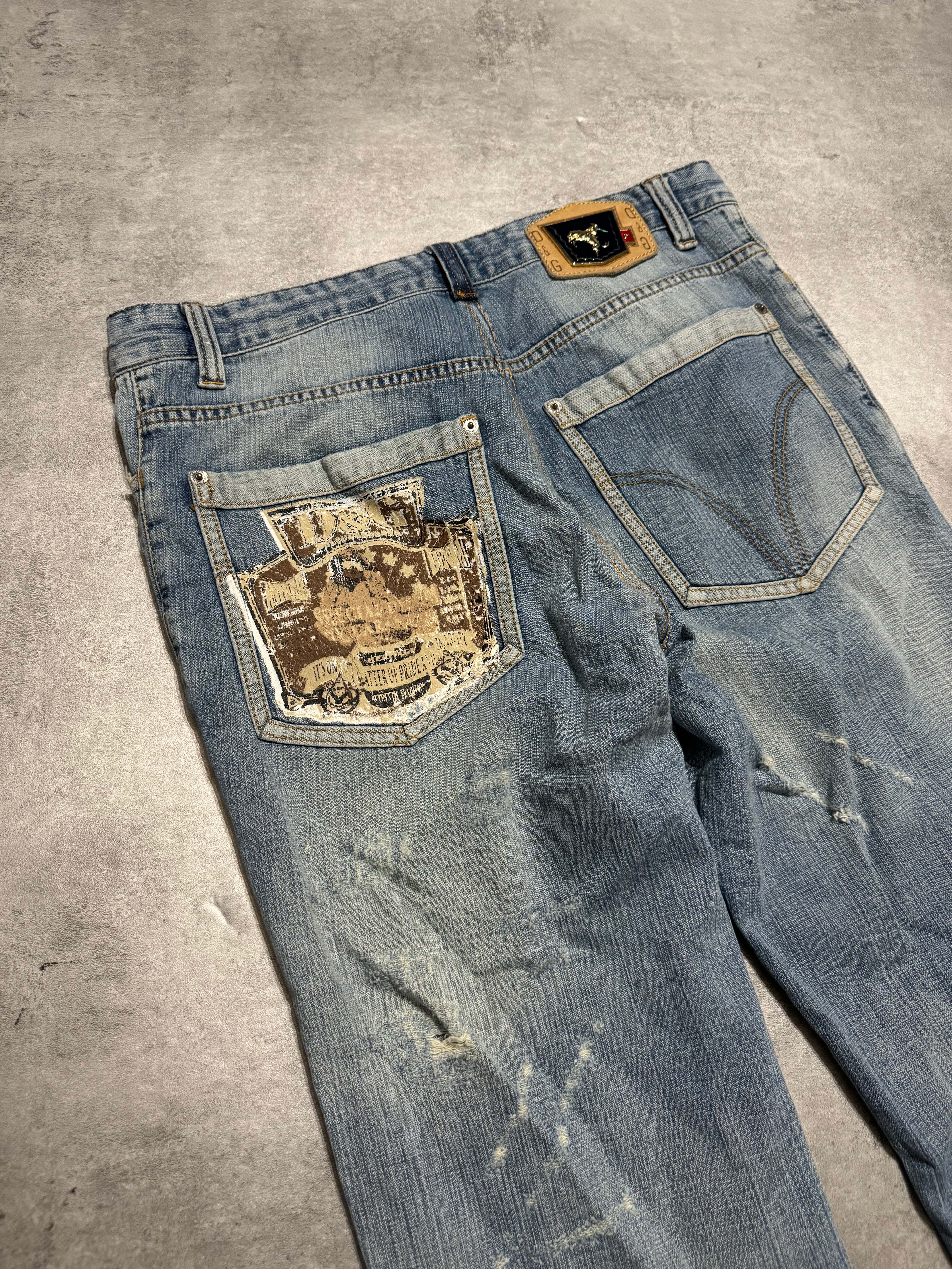 SS2006 Dolce & Gabbana Blue Distressed Denim Jeans  (L) - 4