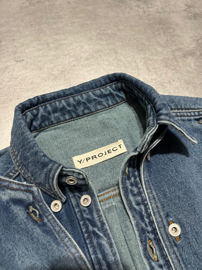 SS2024 Y/Project Blue Evergreen Panel Denim Shirt (M) - 5