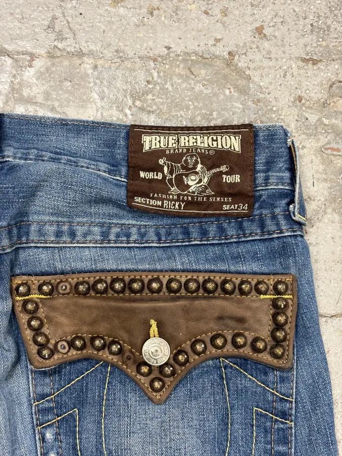 True Religion Blue Studded Denim Jeans yKlSvWB 9