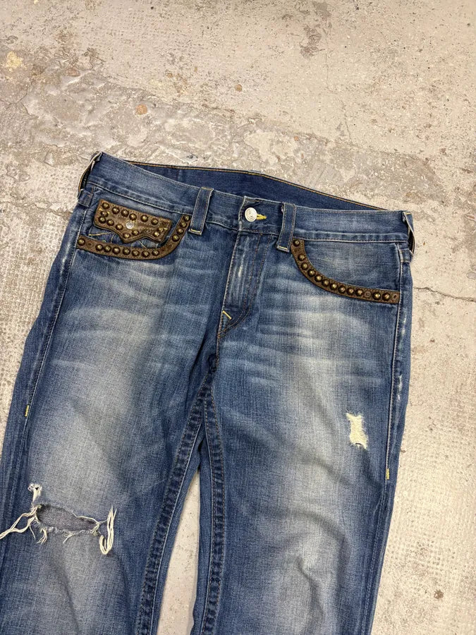 True Religion Blue Studded Denim Jeans yKlSvWB 5