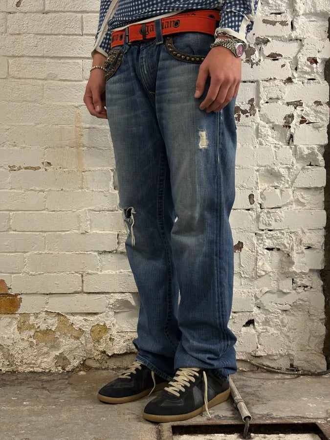 True Religion Blue Studded Denim Jeans yKlSvWB 3
