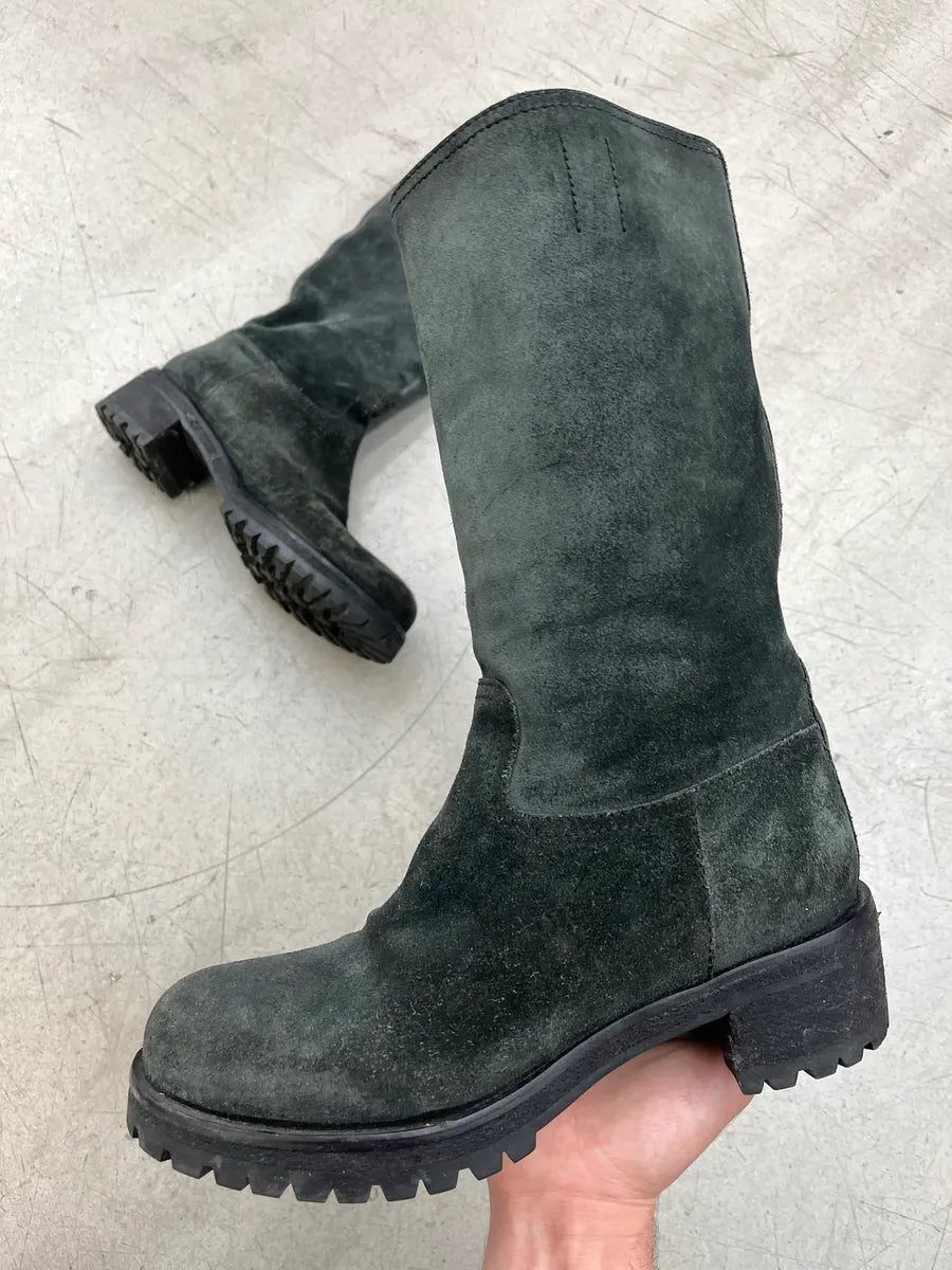 2000s Prada Distressed Black Suede Leather Ankle Boots ttKbsQrl 0