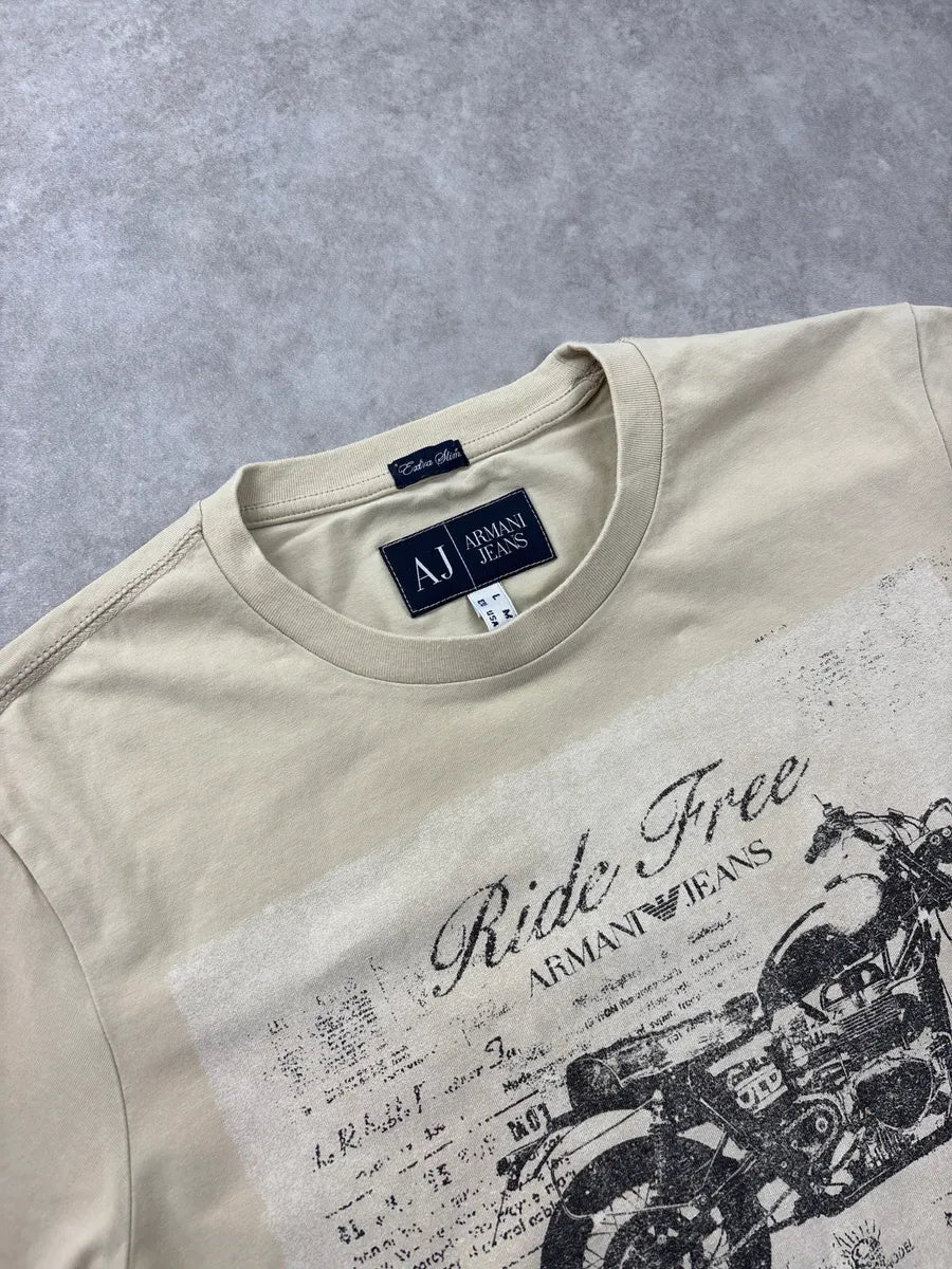 2010s Armani Beige Motorcycle Ride Free T-Shirt tuWOtYzt 4