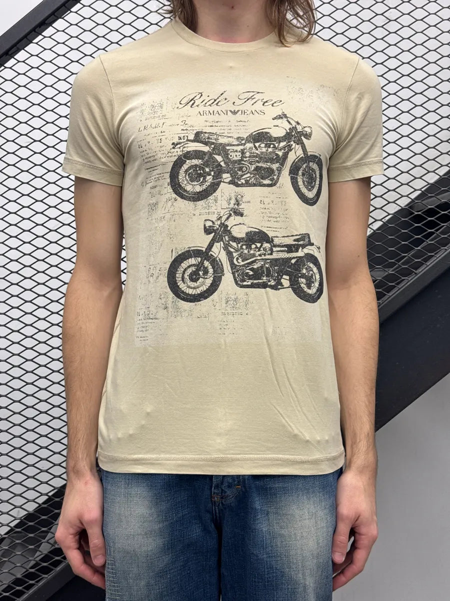 2010s Armani Beige Motorcycle Ride Free T-Shirt tuWOtYzt 1