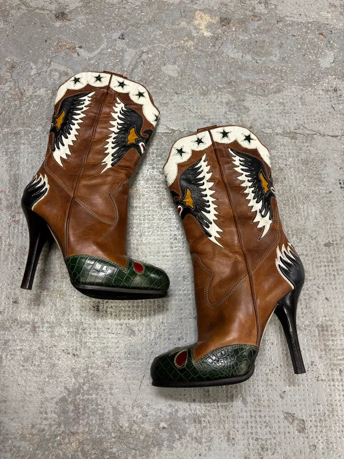Dolce & Gabbana Leather Cowboy Santiags Star Heels Boots (38eu/us5.5) MTXShSJ 0