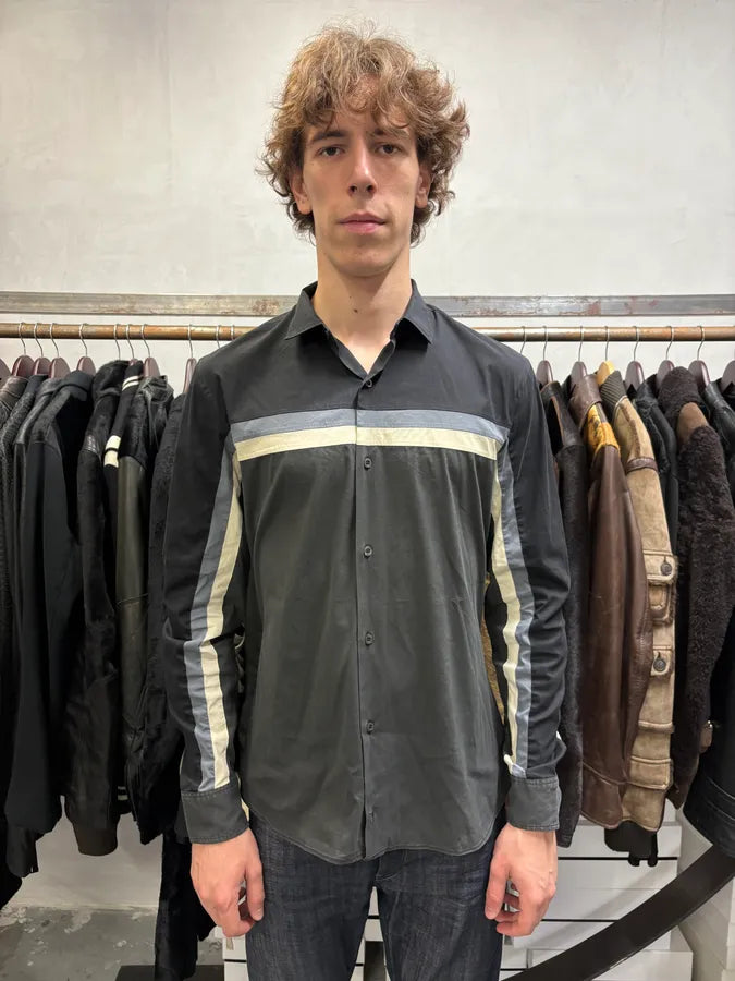SS2008 Prada Lined Black Grey Shirt NPTLFQw 1