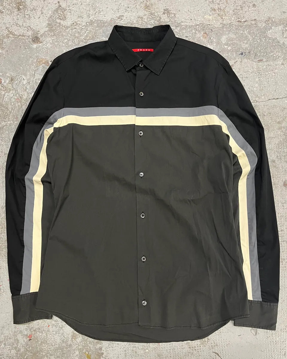 SS2008 Prada Lined Black Grey Shirt NPTLFQw 0