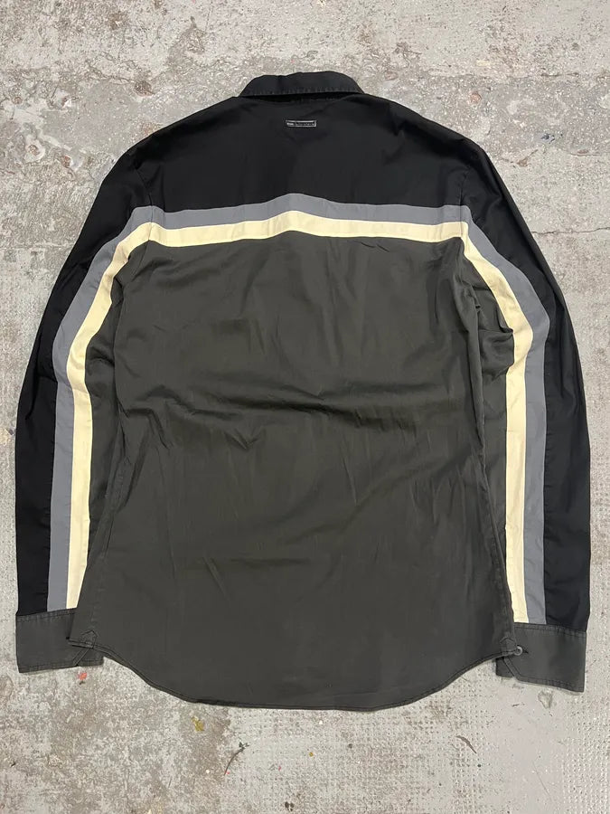 SS2008 Prada Lined Black Grey Shirt NPTLFQw 5