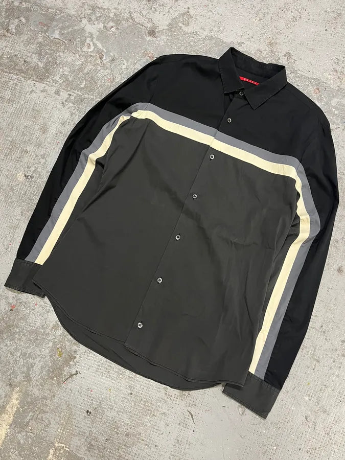 SS2008 Prada Lined Black Grey Shirt NPTLFQw 3