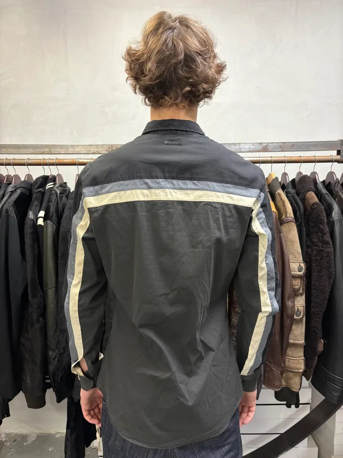 SS2008 Prada Lined Black Grey Shirt NPTLFQw 2