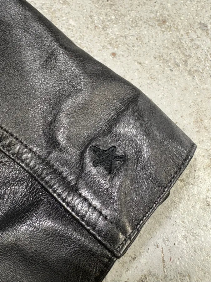 Levis Biker Trucker Mixed Black Leather Jacket (S) BZqDiJA 8