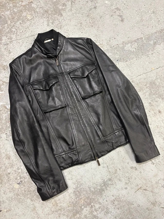 Levis Biker Trucker Mixed Black Leather Jacket (S) BZqDiJA 3