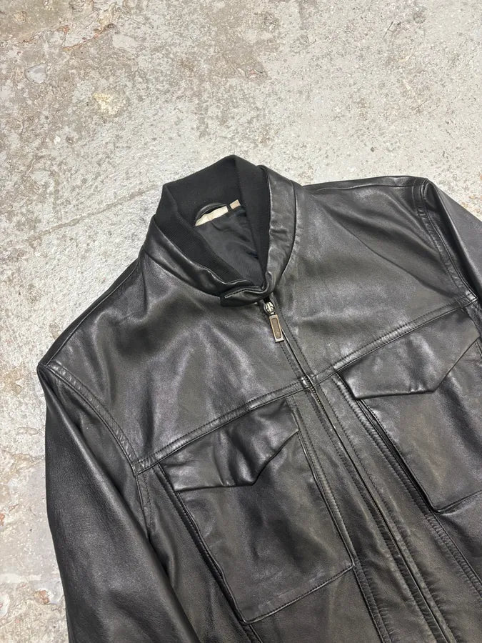 Levis Biker Trucker Mixed Black Leather Jacket (S) BZqDiJA 4