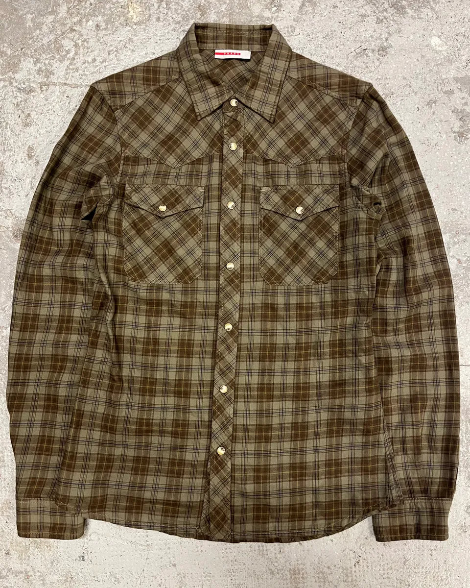 2000s Prada Green Checked Shirt XyQtrnE 0