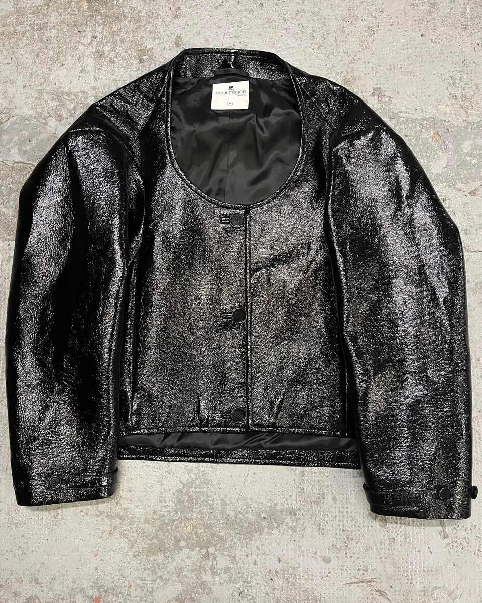 Courreges Black Vinyl Leather Cardigan Jacket (M/L) PsTJLqx 0