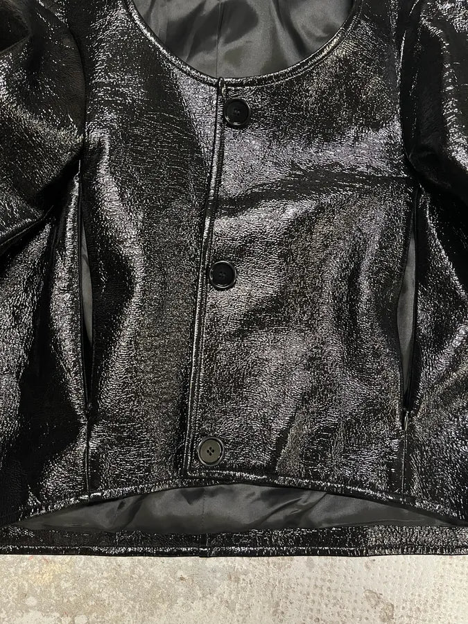 Courreges Black Vinyl Leather Cardigan Jacket (M/L) PsTJLqx 4