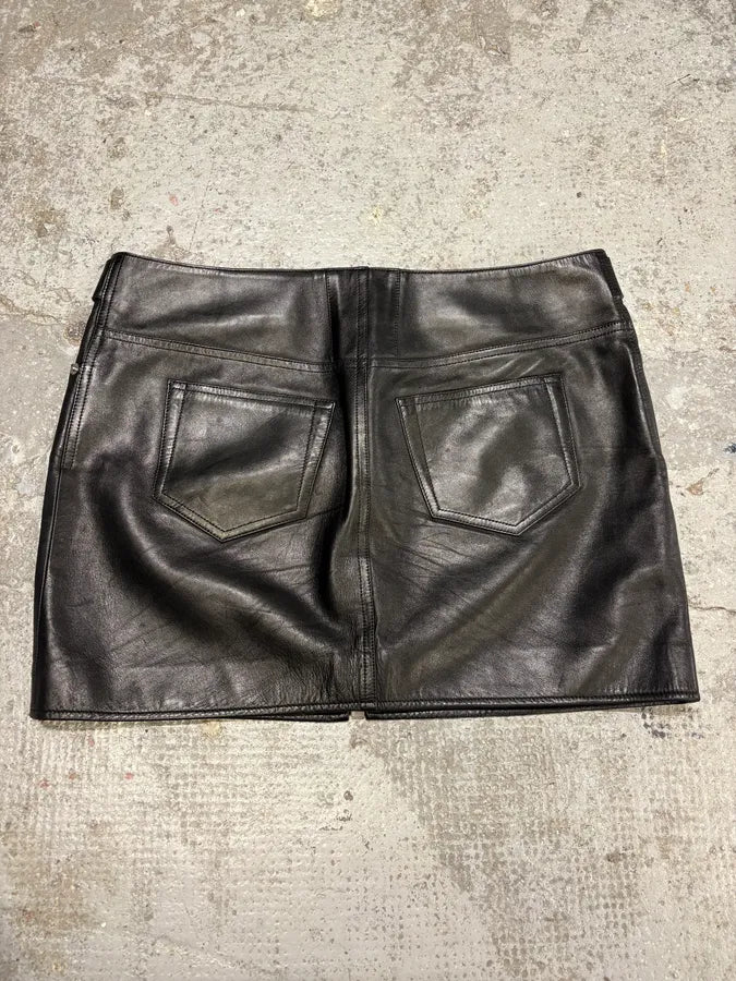 SS2013 Saint Laurent Black Zip Rock Leather Skirt JfQozkj 3