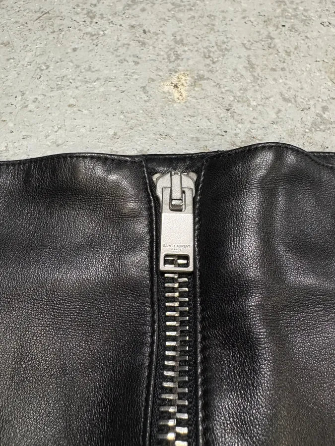 SS2013 Saint Laurent Black Zip Rock Leather Skirt JfQozkj 5
