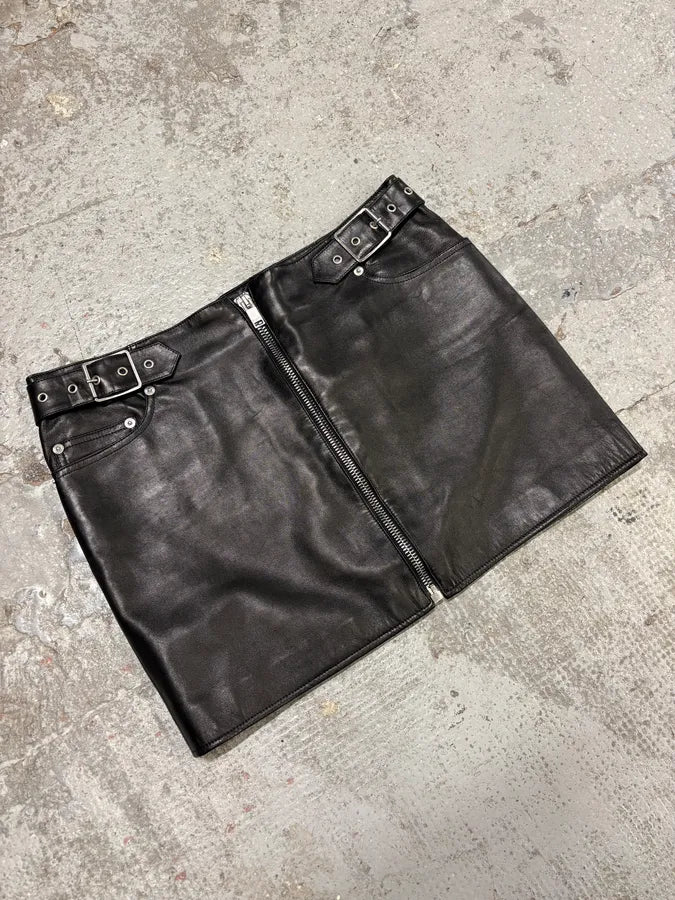 SS2013 Saint Laurent Black Zip Rock Leather Skirt JfQozkj 1