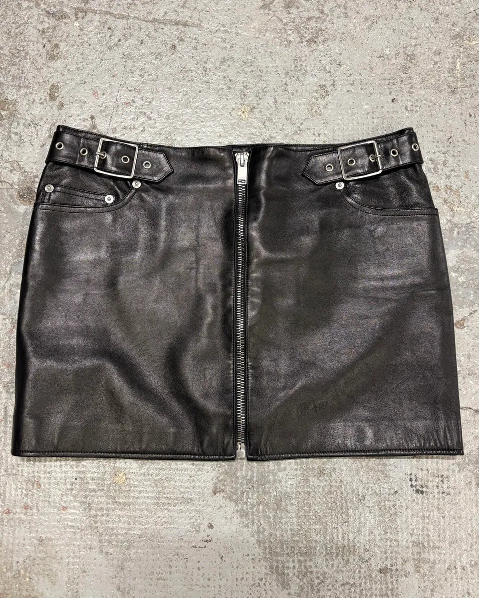 SS2013 Saint Laurent Black Zip Rock Leather Skirt JfQozkj 0
