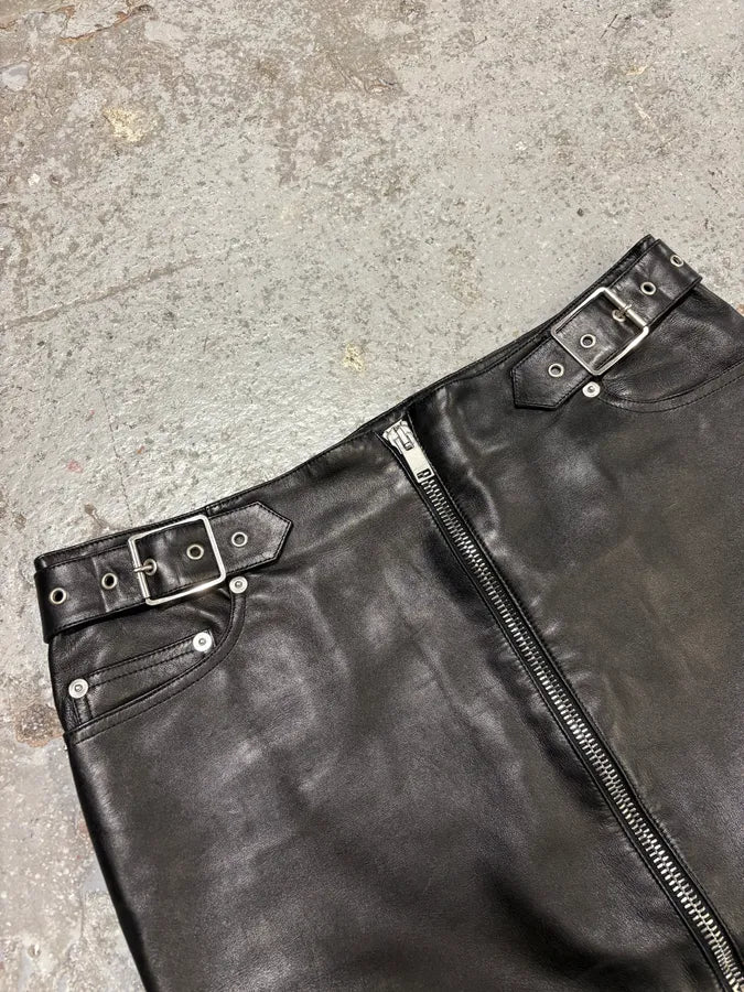 SS2013 Saint Laurent Black Zip Rock Leather Skirt JfQozkj 2