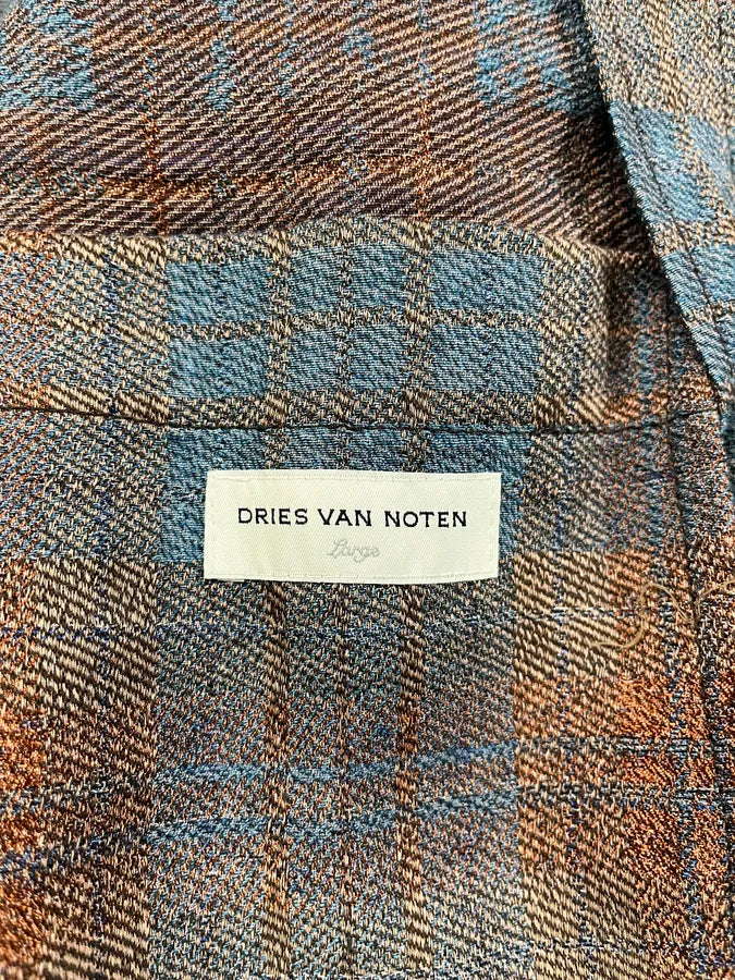 Dries Van Noten Orange & Blue Plaid Button Up Overshirt jxwgRGM 8
