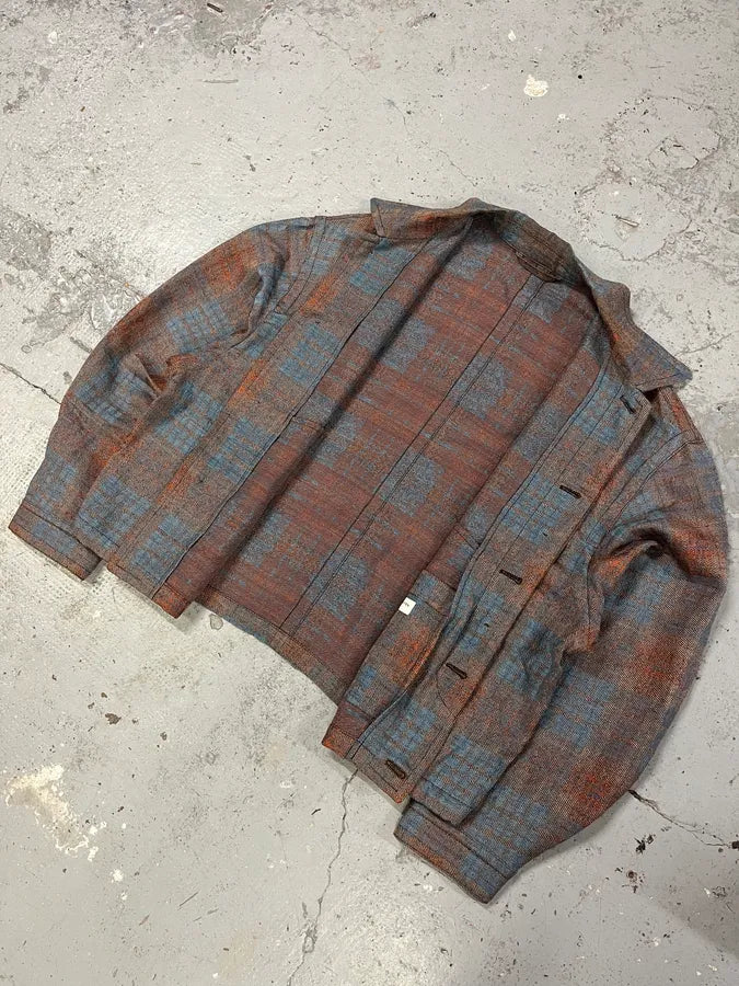Dries Van Noten Orange & Blue Plaid Button Up Overshirt jxwgRGM 4