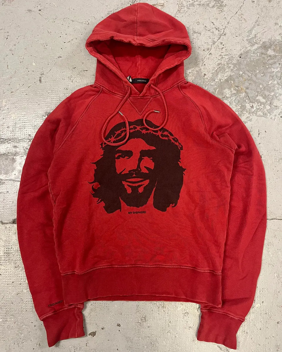 FW2005 Dsquared2 Happy Jesus Red Hoodie btsOdXY 0