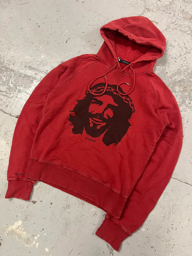 FW2005 Dsquared2 Happy Jesus Red Hoodie btsOdXY 3