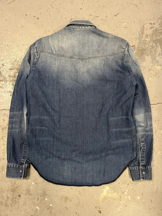 AW2017 Maison Margiela Blue Faded Denim Snap Shirt (M) yAZTnCN 1