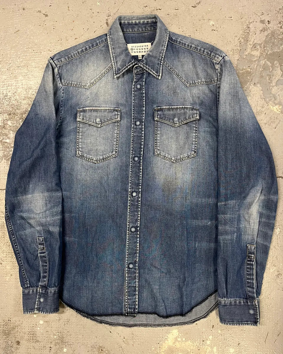 AW2017 Maison Margiela Blue Faded Denim Snap Shirt (M) yAZTnCN 0
