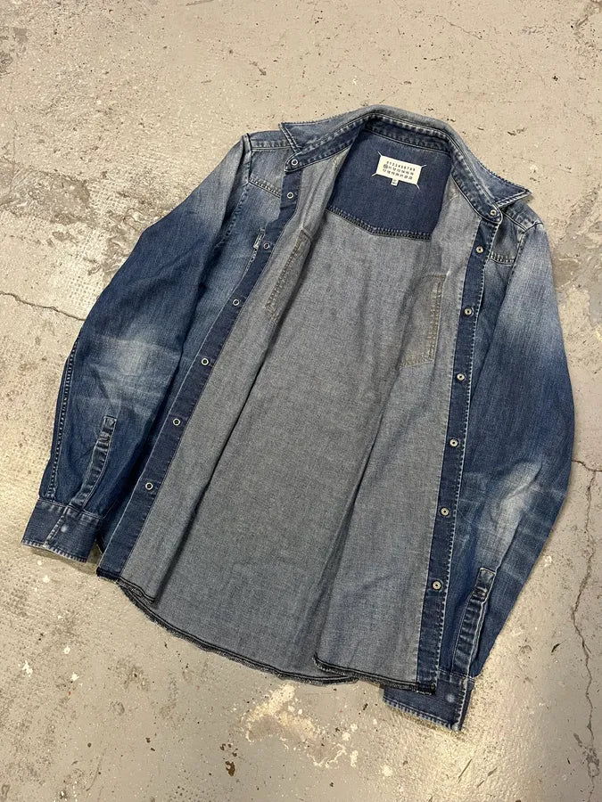 AW2017 Maison Margiela Blue Faded Denim Snap Shirt (M) yAZTnCN 5