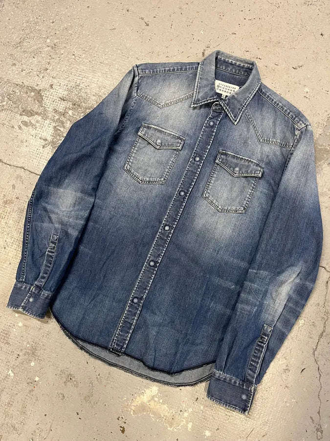 AW2017 Maison Margiela Blue Faded Denim Snap Shirt (M) yAZTnCN 4