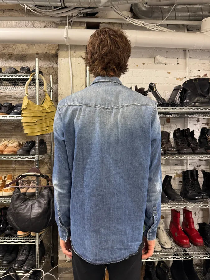 AW2017 Maison Margiela Blue Faded Denim Snap Shirt (M) yAZTnCN 3