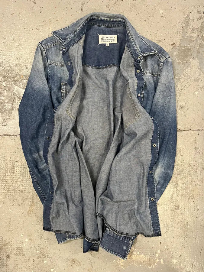 AW2017 Maison Margiela Blue Faded Denim Snap Shirt (M) yAZTnCN 6