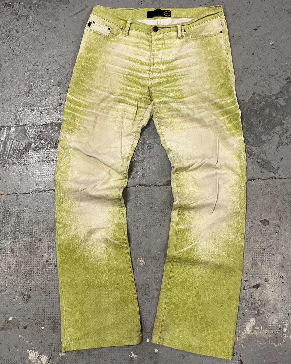 SS2004 Cavalli Green Vitality Faded White Pants zMUQXQA 0