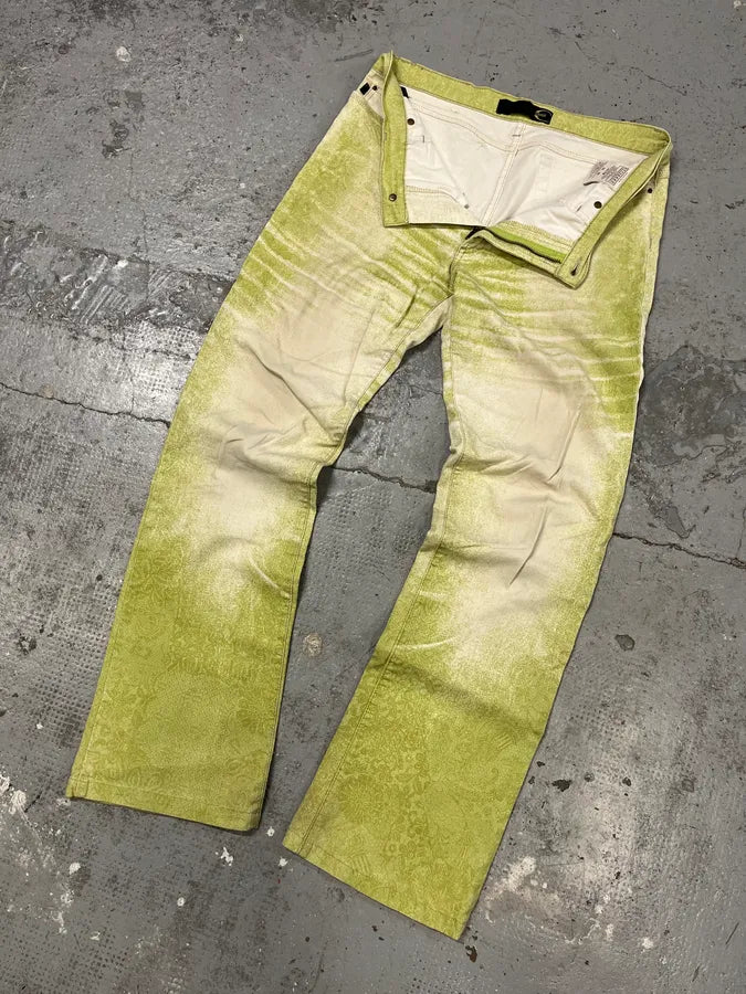 SS2004 Cavalli Green Vitality Faded White Pants zMUQXQA 5