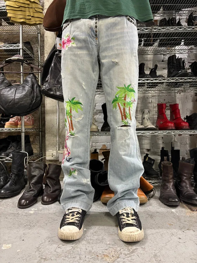 SS2006 Dolce & Gabbana Blue Embroidered Honolulu Denim Embellished Jeans (M) TzqVKCE 2