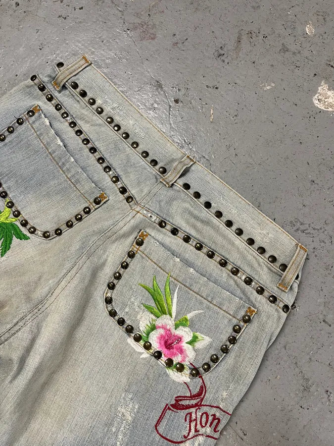 SS2006 Dolce & Gabbana Blue Embroidered Honolulu Denim Embellished Jeans (M) TzqVKCE 7